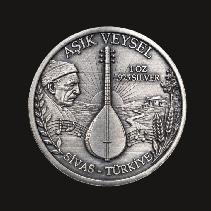 AŞIK VEYSEL | 1 Ons 925 Ayar Gümüş Madalyon arka yüz
