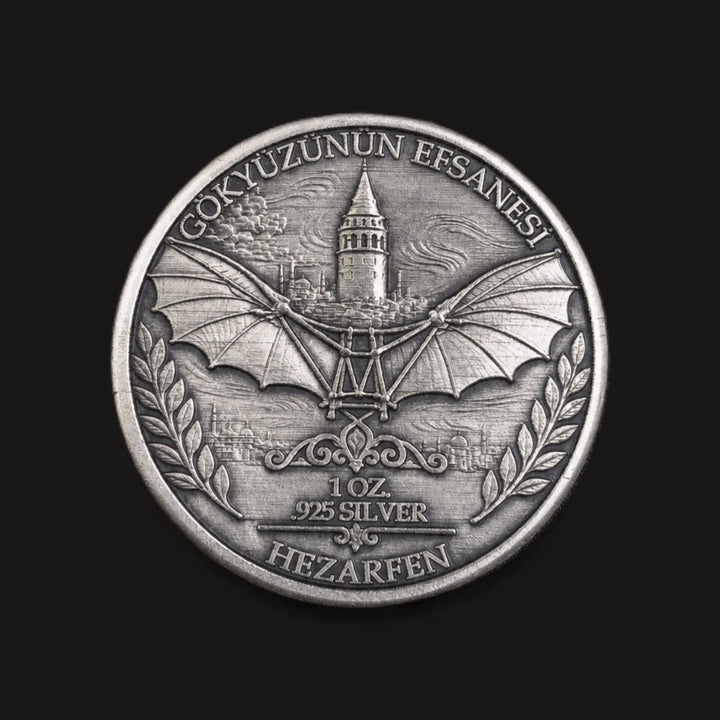 HEZARFEN AHMED ÇELEBİ | 1 Ons 925 Ayar Gümüş Madalyon arka yüz